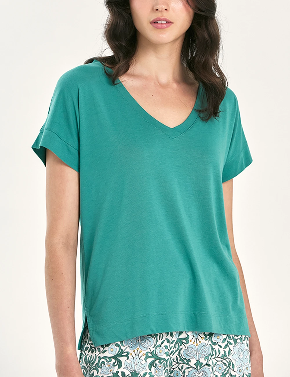 PIJAMA TOP MANGA CORTA MUJER IN BLOOM HARPER TEAL - 1