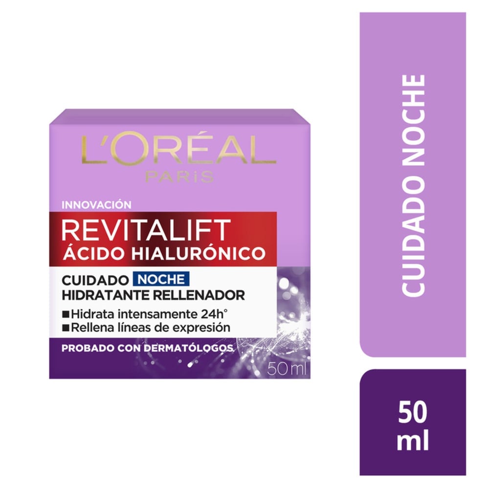 CREMA FACIAL LOREAL PARIS NOCHE HIDRATANTE REVITALIFT ACIDO HIALURONICO 50ML - 1