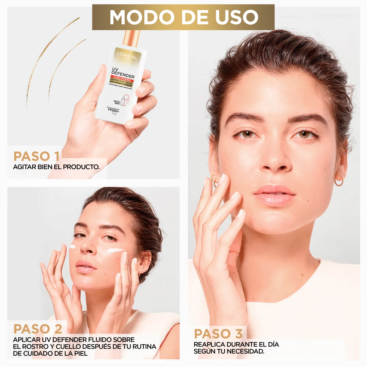 CREMA L'OREAL PARÍS UV DEFENDER FLUIDO SIN COLOR FPS50 40ML - 4