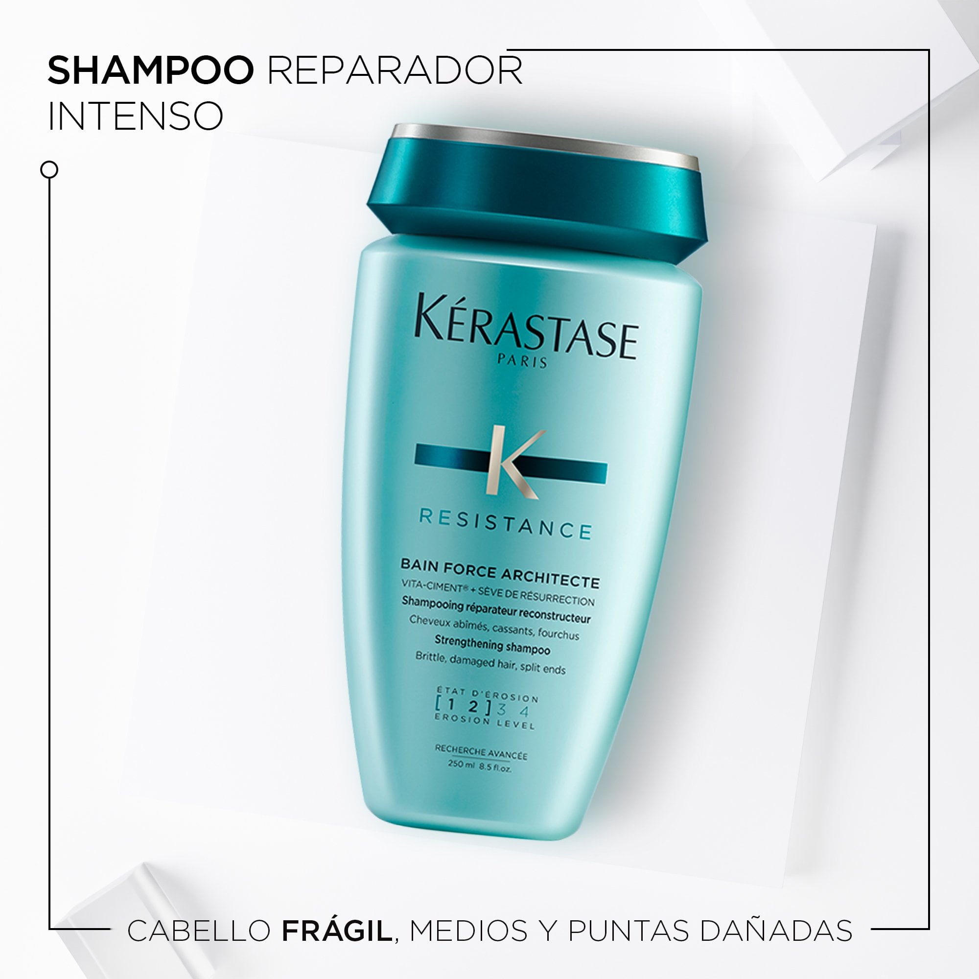 SHAMPOO RECONSTRUCTOR PARA CABELLO DÉBIL BAIN FORCE ARCHITECTE RESISTANCE 250ML - 2