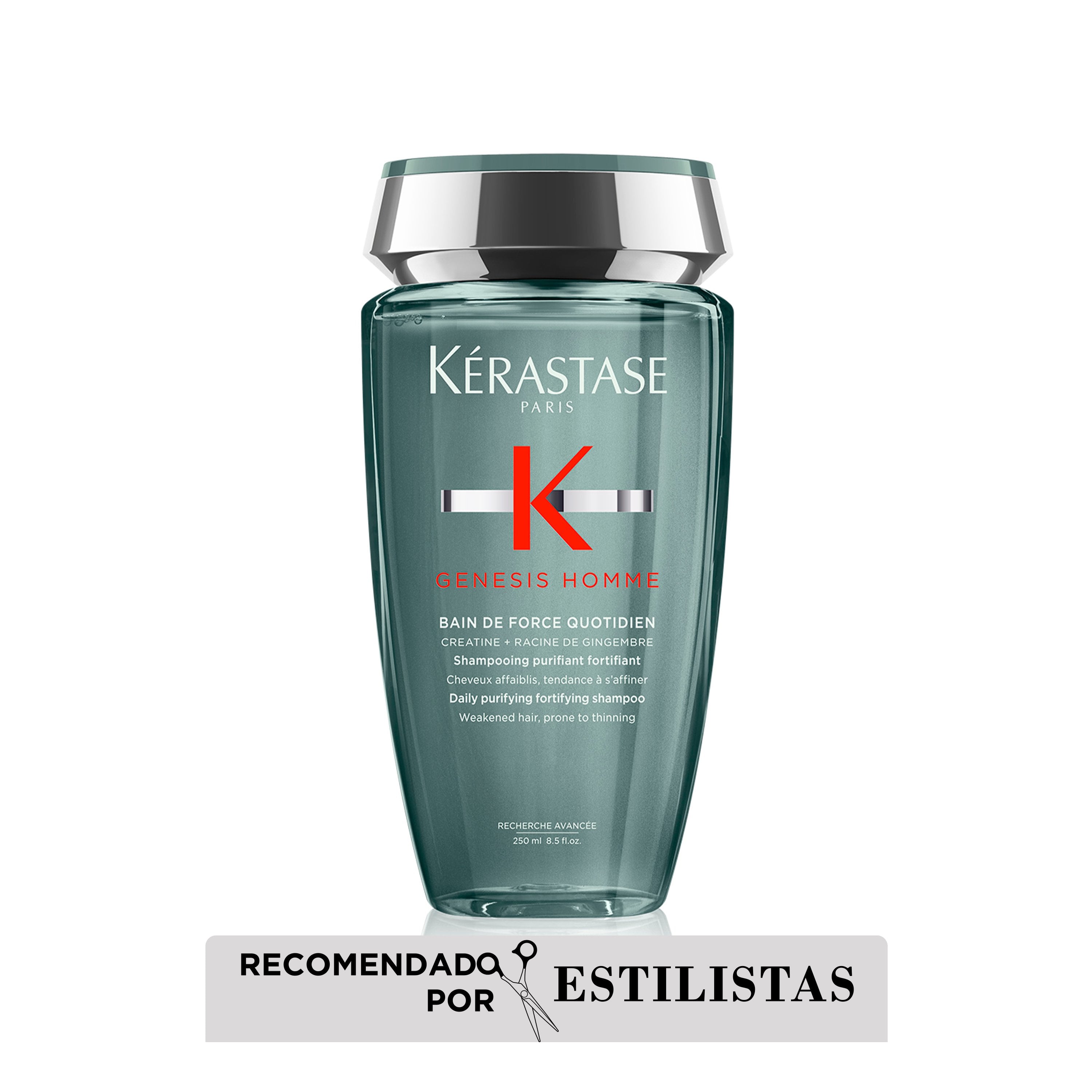 SHAMPOO PURIFICADOR Y FORTIFICANTE PARA CABELLOS DEBILITADOS CON TENDENCIA A LA CAÍDA GENESIS HOMME BAIN FORCE 250ML - 1
