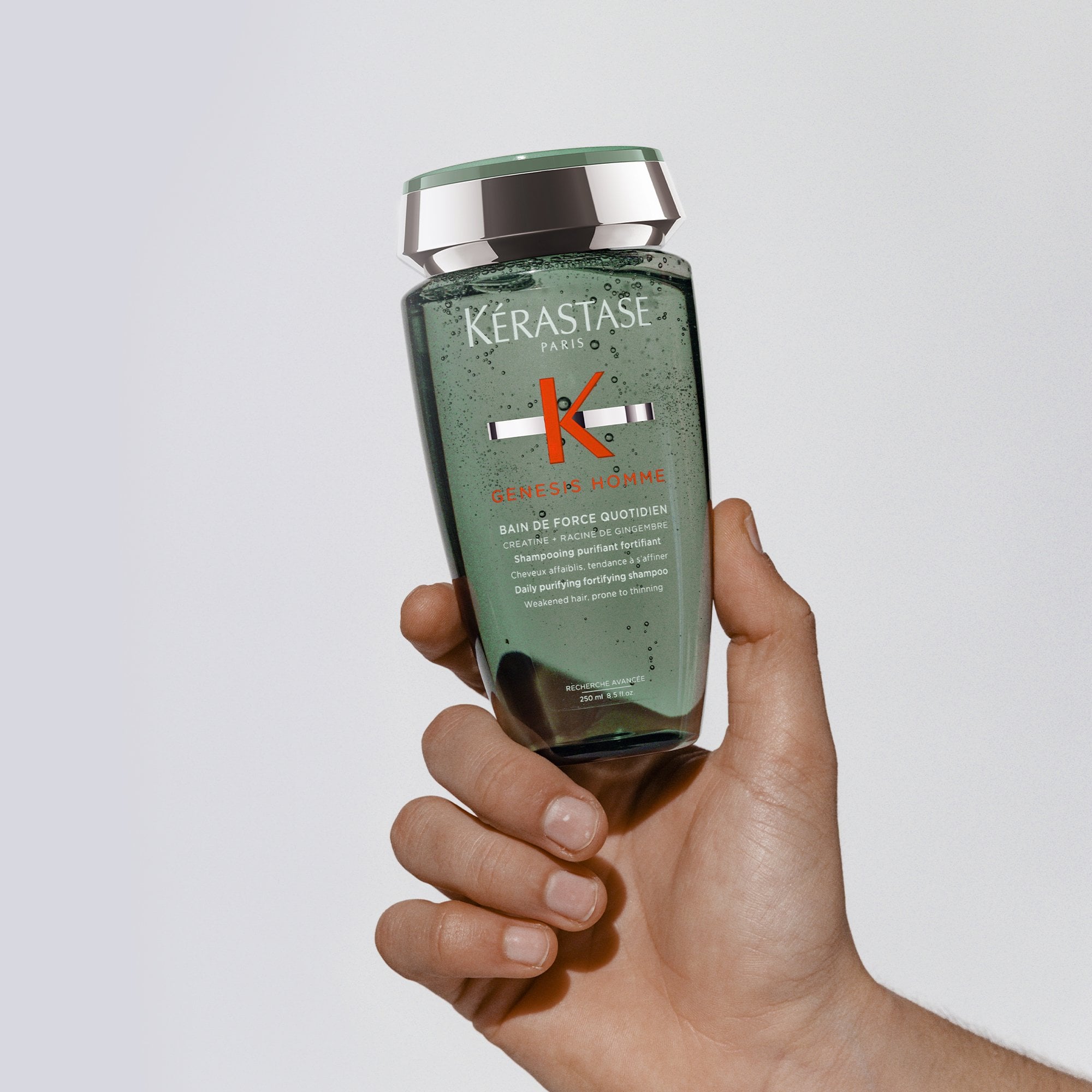 SHAMPOO PURIFICADOR Y FORTIFICANTE PARA CABELLOS DEBILITADOS CON TENDENCIA A LA CAÍDA GENESIS HOMME BAIN FORCE 250ML - 7