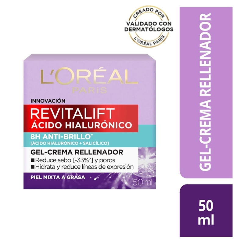 CREMA FACIAL LOREAL PARIS GE SKIN CARE REVITALIFT ÁCIDO HIALURÓNICO Y ÁCIDO SALICÍLICO 50 ML - 1