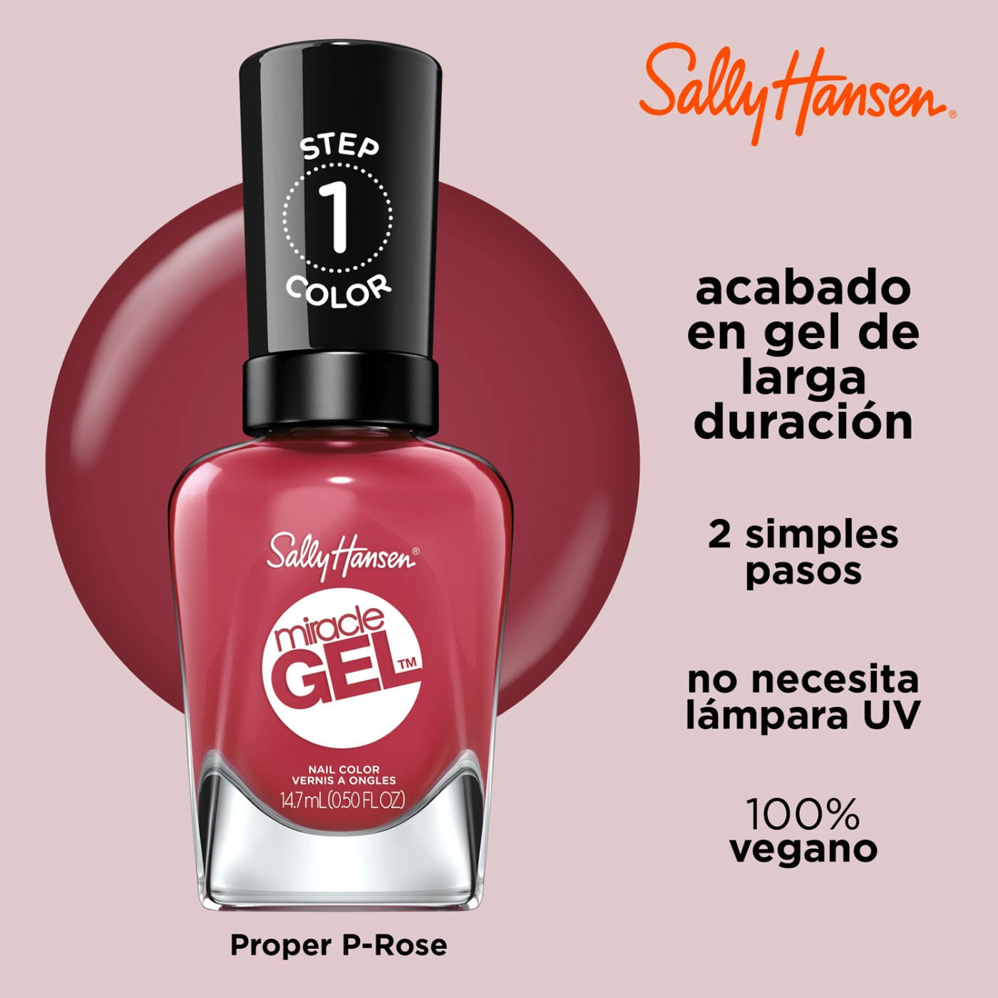 ESMALTE SALLY HANSEN 99350170017 14.7 ML MIRACLE GEL PROPER P-ROSE - 4