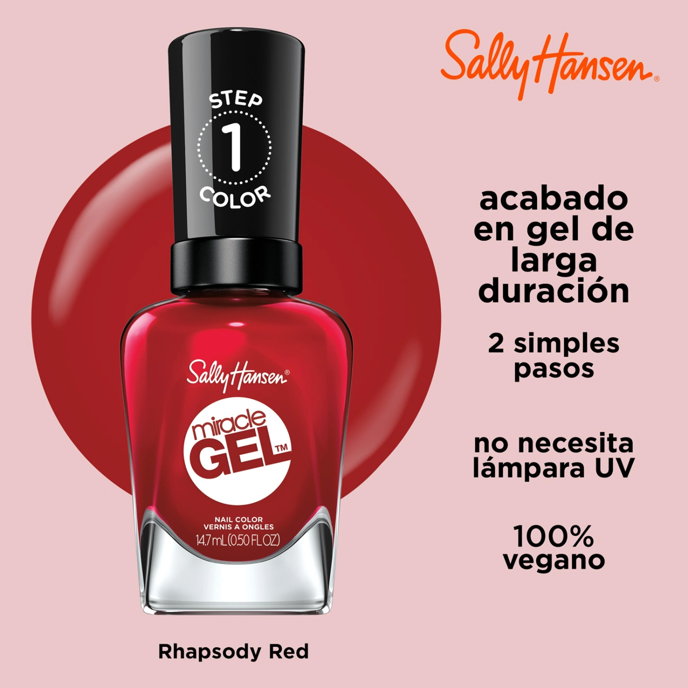ESMALTE SALLY HANSEN 99350170064 14.7 ML MIRACLE GEL RHAPSODY RED - 4