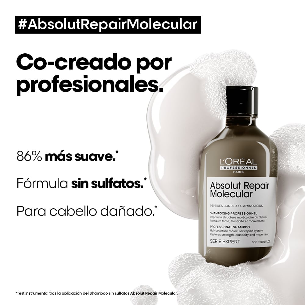 SHAMPOO REPARADOR SIN SULFATO ABSOLUT REPAIR MOLECULAR PARA CABELLO MUY DAÑADO LOREAL PROFESSIONNEL 300 ML - 5