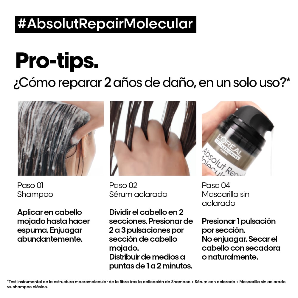 SHAMPOO REPARADOR SIN SULFATO ABSOLUT REPAIR MOLECULAR PARA CABELLO MUY DAÑADO LOREAL PROFESSIONNEL 300 ML - 6