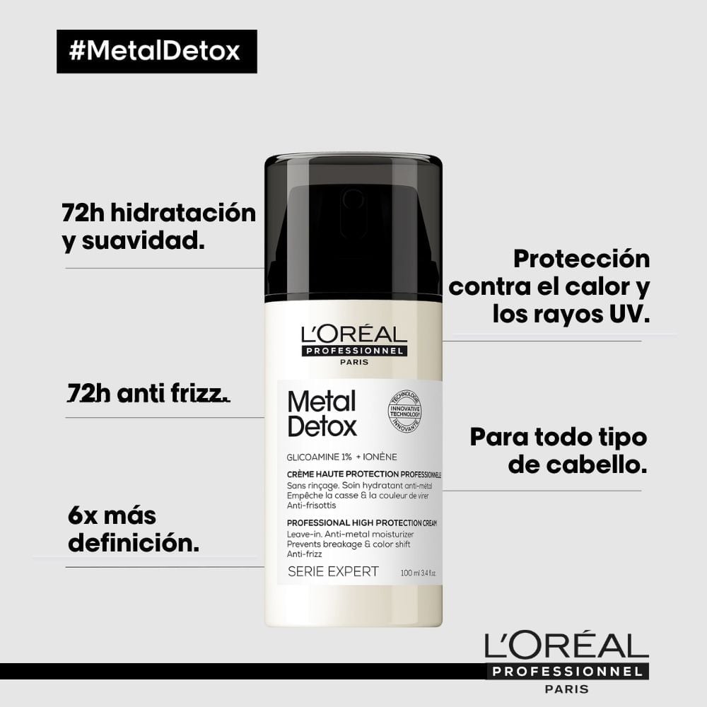 TERMOPROTECTOR EN CREMA PARA PEINAR METAL DETOX PARA TODO TIPO DE CABELLO LOREAL PROFESSIONNEL  100ML - 3