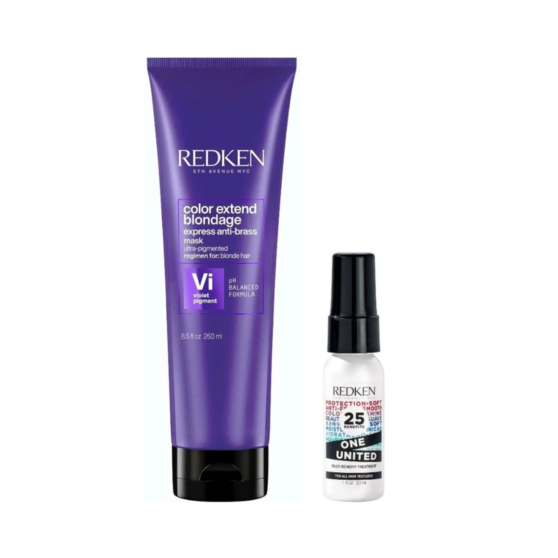 SET PARA CABELLO RUBIO PLATINADO ICY BLONDE COLOR EXTEND BLONDAGE (MASCARILLA 250ML + ONE UNITED MINI) - 1