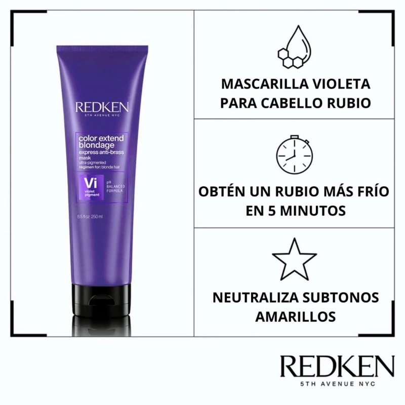 SET PARA CABELLO RUBIO PLATINADO ICY BLONDE COLOR EXTEND BLONDAGE (MASCARILLA 250ML + ONE UNITED MINI) - 2