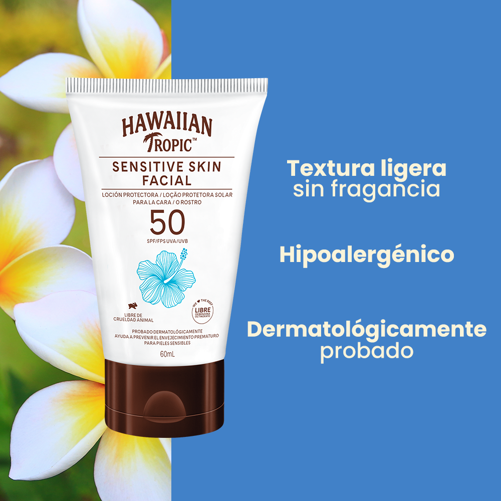 SET ROSTRO Y CUELLO HAWAIIAN TROPIC SPF 50+ SENSITIVE SKIN 60 ML + SHEER TOUCH 240 ML - 5