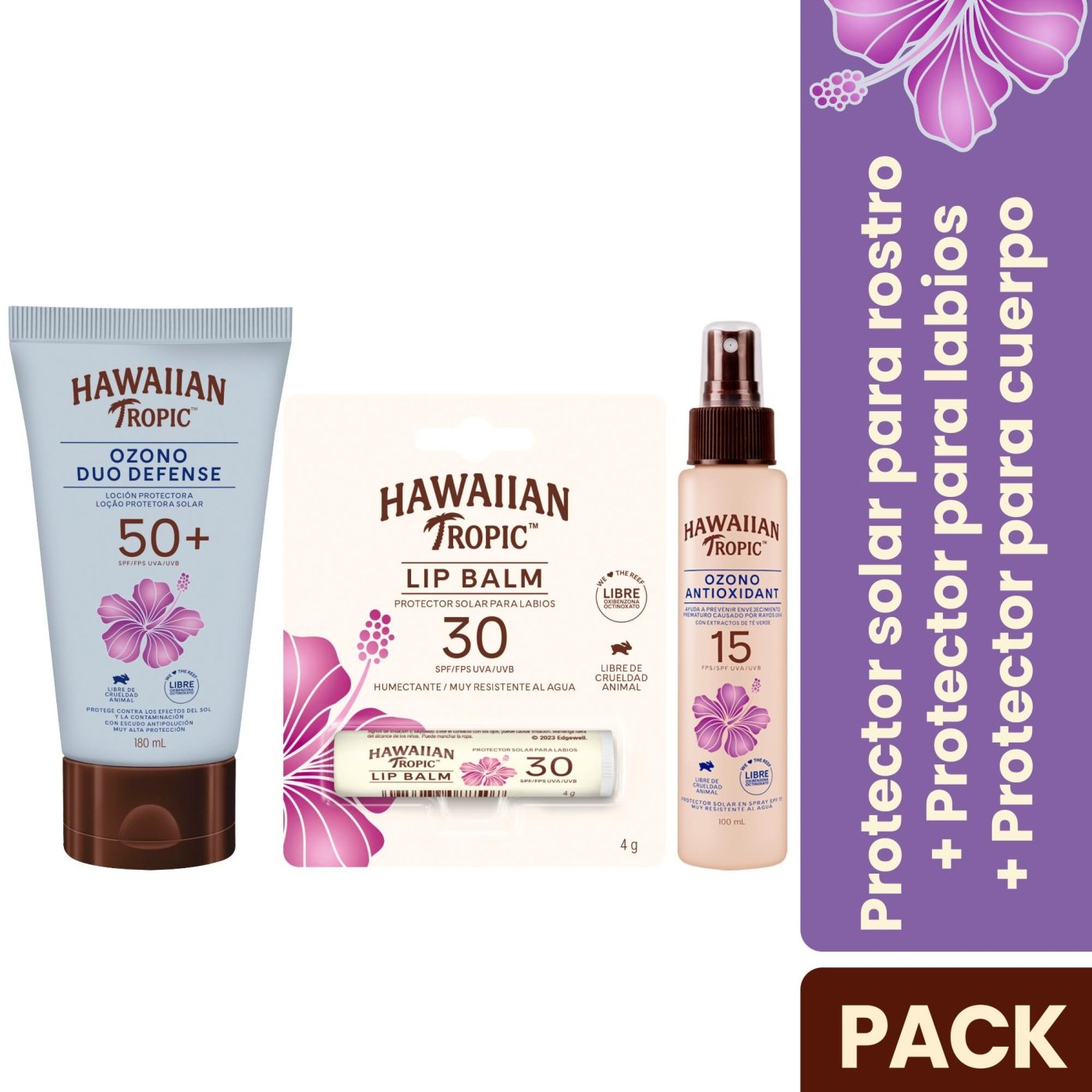 SET ROSTRO Y CUELLO HAWAIIAN TROPIC SPF 50+ OZONO MIST + LIP BALM + OZONO DUO DEFENSE - 2