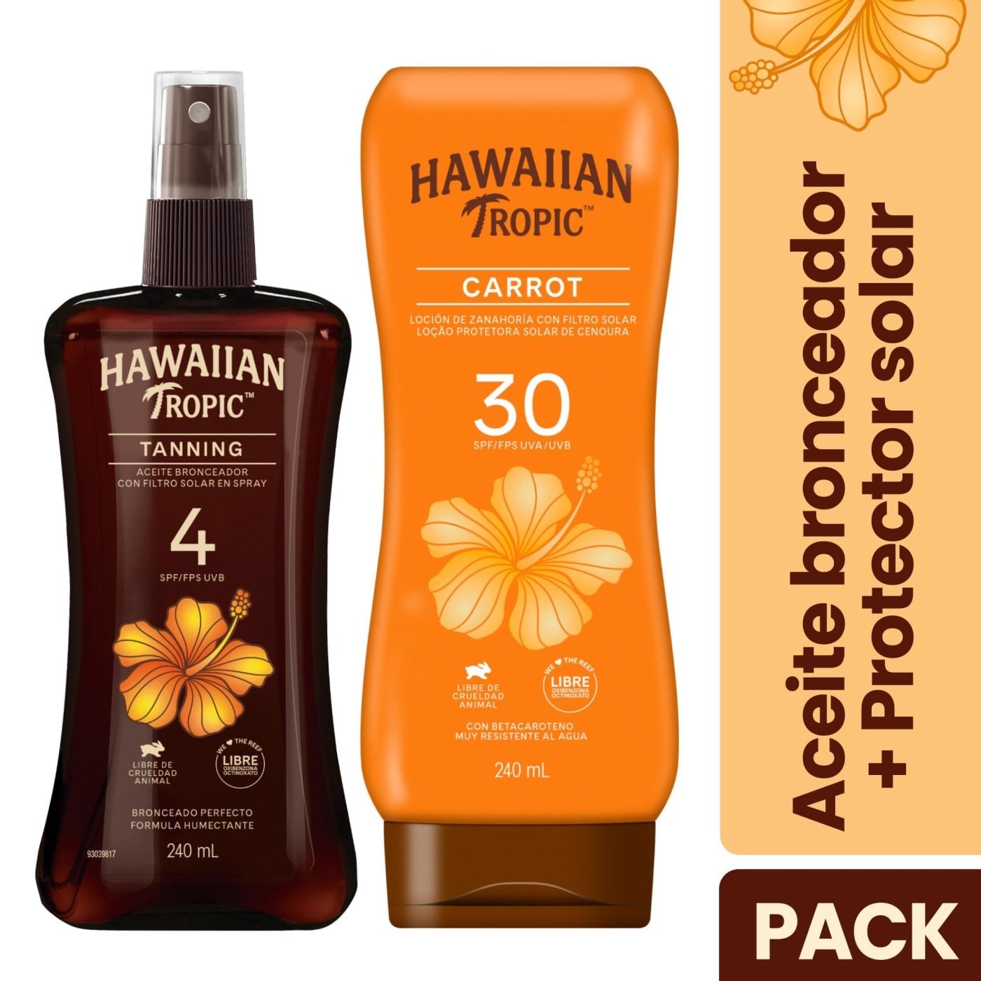 SET CORPORAL HAWAIIAN TROPIC SPF 30 LOCIÓN CARROT 240 ML + ACEITE BRONCEADOR 240 ML - 2