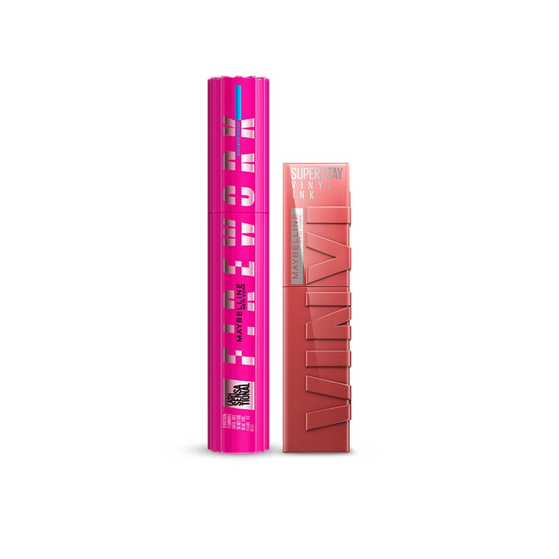 SET MAQUILLAJE MAYBELLINE MÁSCARA DE PESTAÑAS FIREWORK + LABIAL VINYL - 1