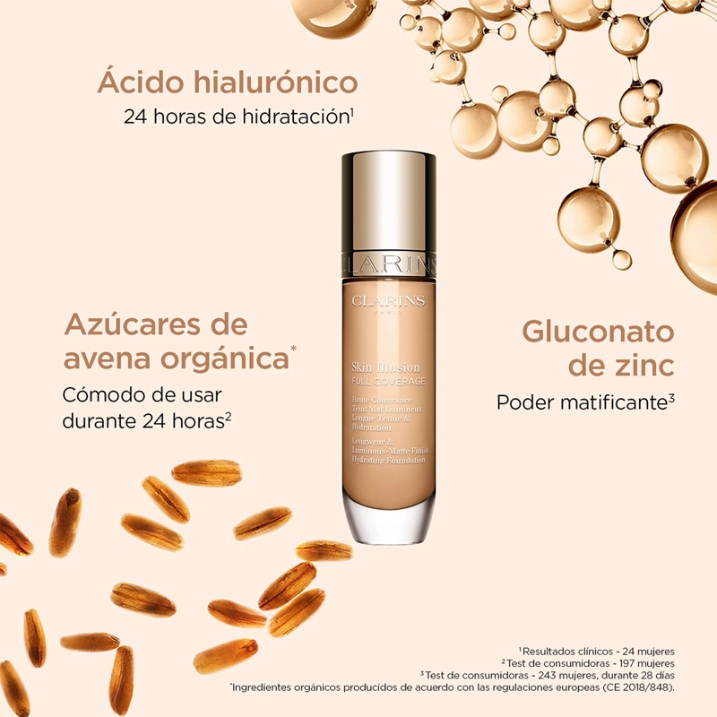 BASE DE MAQUILLAJE CLARINS SKIN ILLUSION FULL COVERAGE  105N - 3