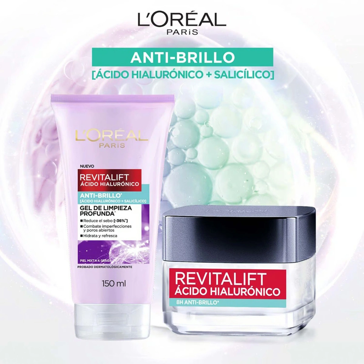 PACK L'ORÉAL CREMA GEL HUMECTANTE + GEL LIMPIADOR - 6