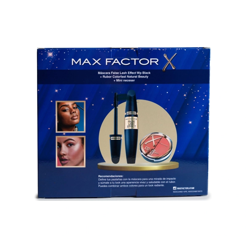 PACK MAX FACTOR MÁSCARA FALSE LASH EFFECT WP + RUBOR COLORFAST NATURAL BEAUTY + MINI NECESER - 2