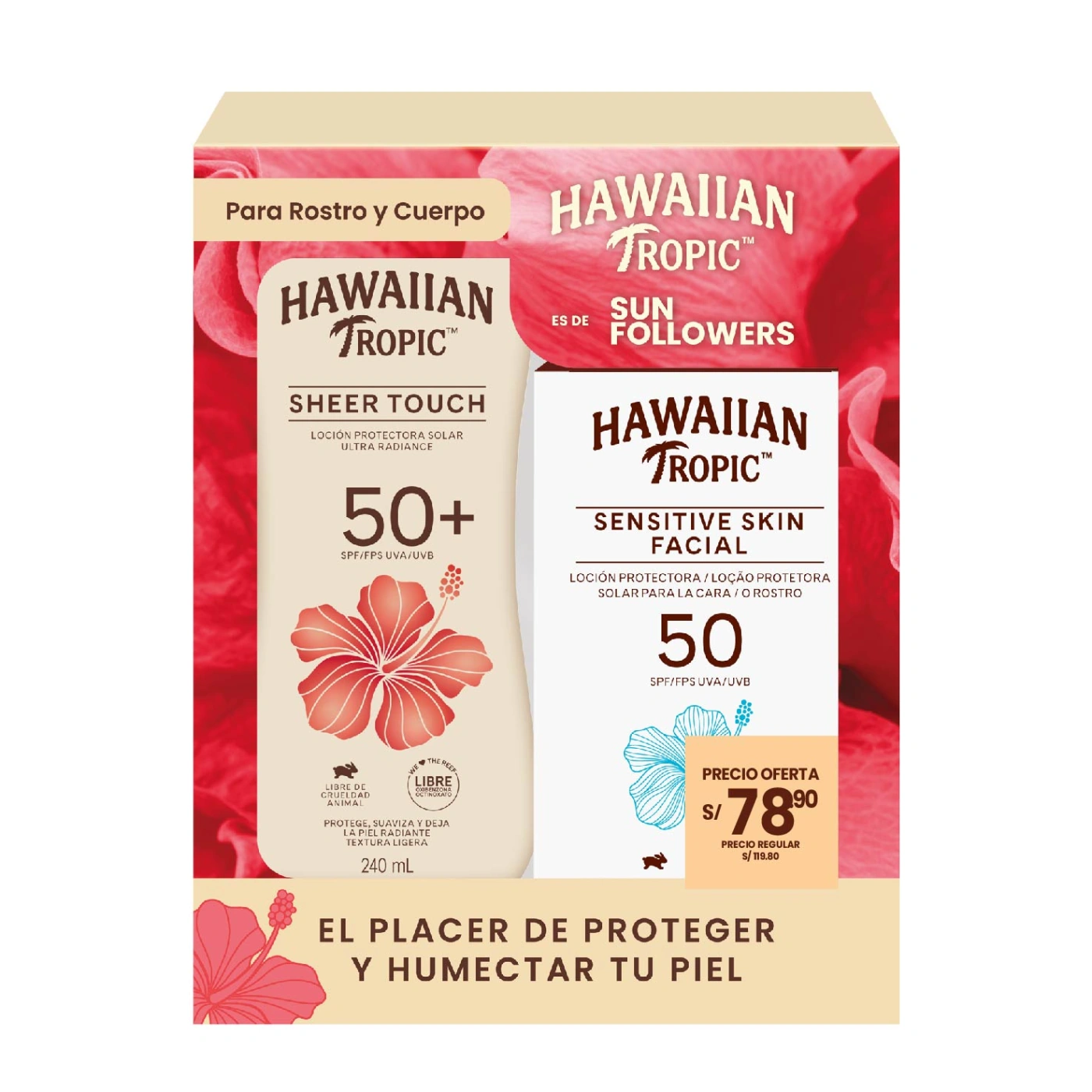 PACK HAWAIIAN TROPIC BLOQUEADOR SENSITIVE SKIN FACIAL SPF50 60 ML + SHEER TOUCH SPF50 240 ML - 2