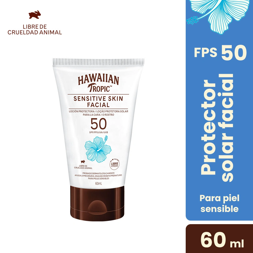 PACK HAWAIIAN TROPIC OZONO DUO DEFENSE SPF50 180 ML + SENSITIVE SKIN FACIAL SPF50 60 ML + LIP BALM SPF30 - 5