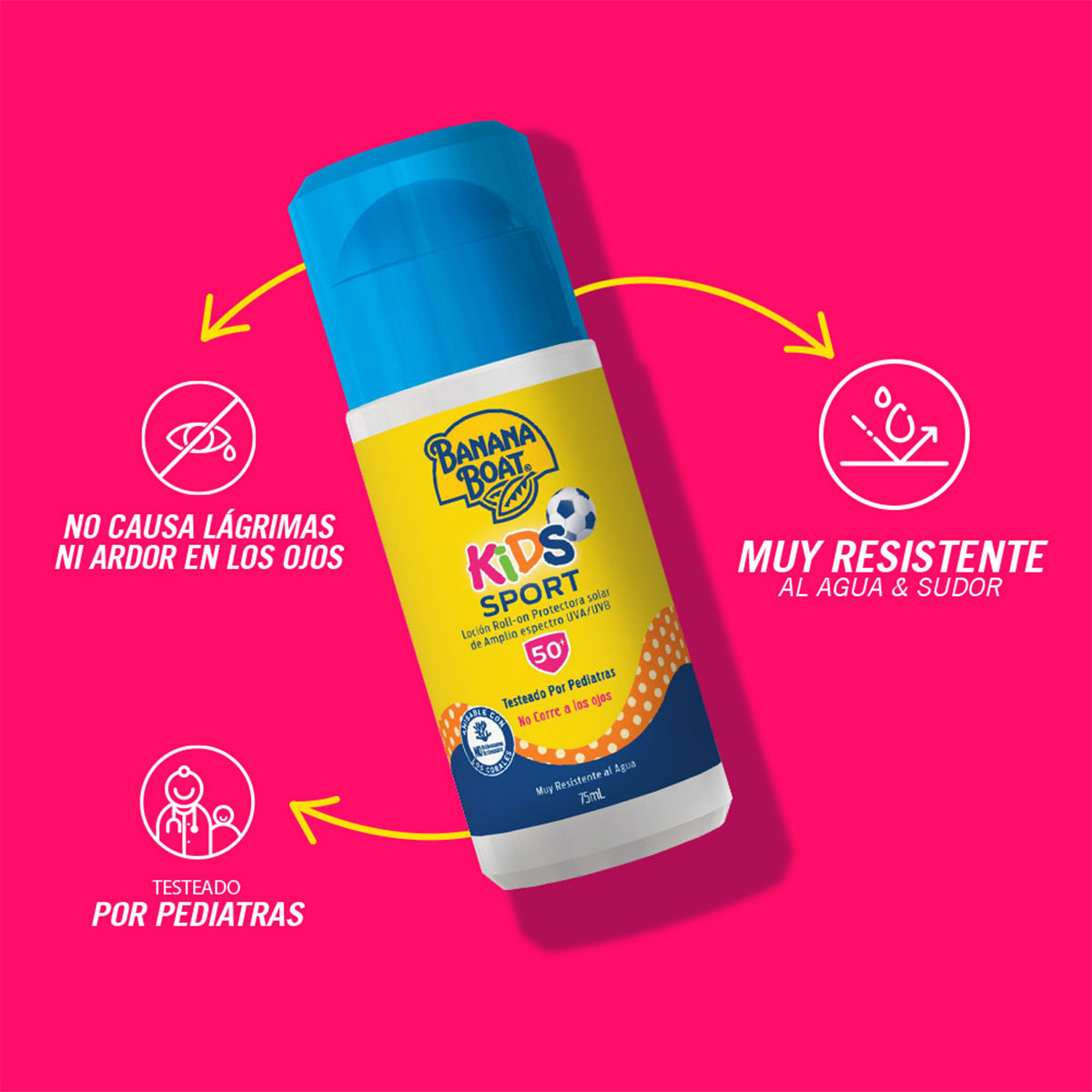 PACK PROTECTOR SOLAR BANANA BOAT KIDS SPORT LOCION SPF50 x 180 ML + KIDS SPORT ROLL ON SPF50 x 75 ML - 4
