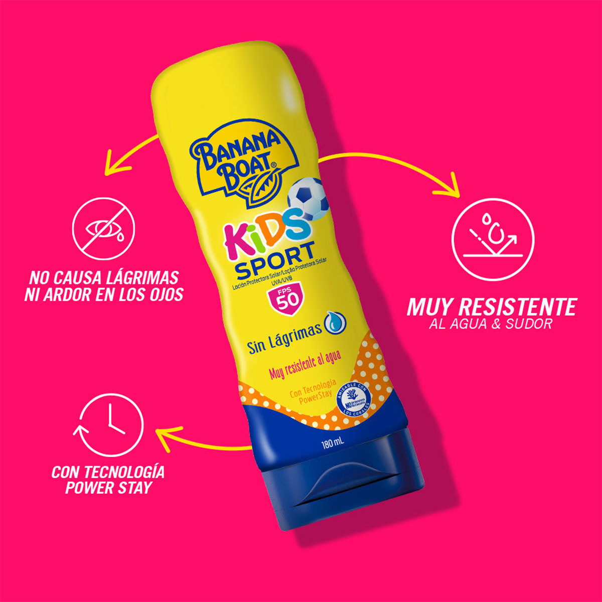 PACK PROTECTOR SOLAR BANANA BOAT KIDS SPORT LOCION SPF50 x 180 ML + KIDS SPORT ROLL ON SPF50 x 75 ML - 5
