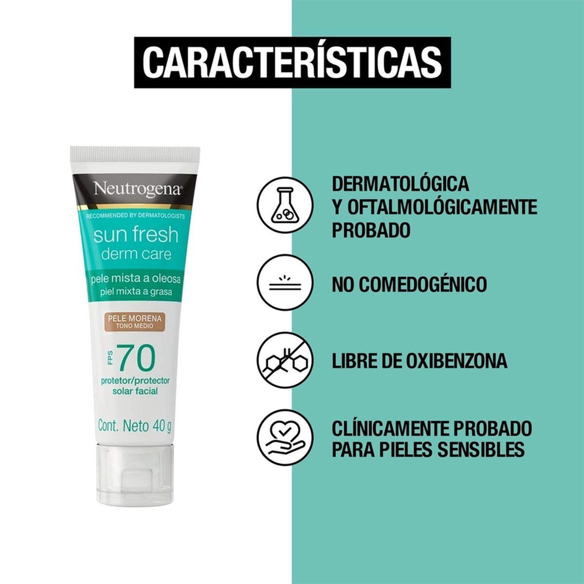 PROTECTOR SOLAR FACIAL NEUTROGENA MORENA SUN FRESH DERM CARE FPS70 40 GR - 2