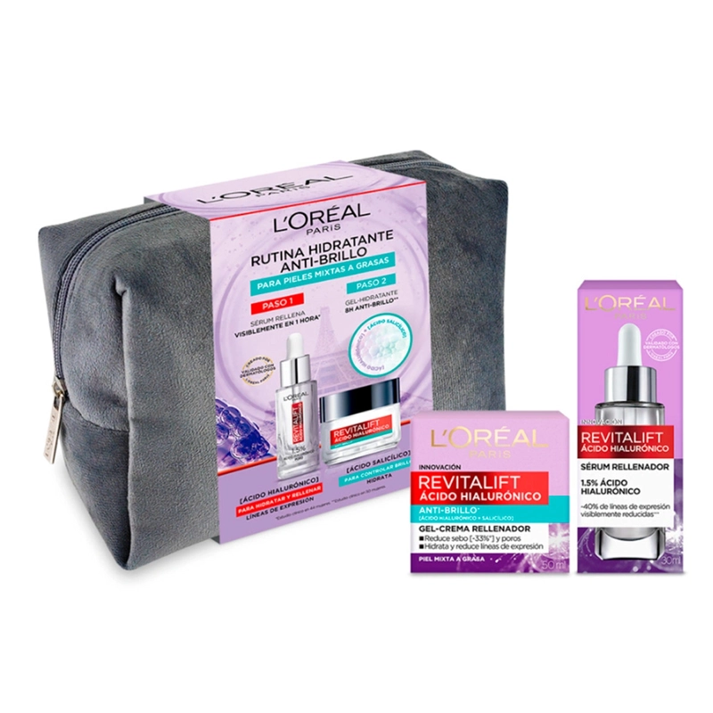 PACK L'ORÉAL PARIS SÉRUM ROSTRO + CREMA GEL REVITALIFT ÁCIDO HIALURÓNICO - 1