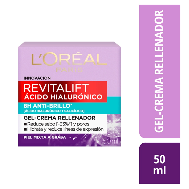 PACK L'ORÉAL PARIS SÉRUM ROSTRO + CREMA GEL REVITALIFT ÁCIDO HIALURÓNICO - 2