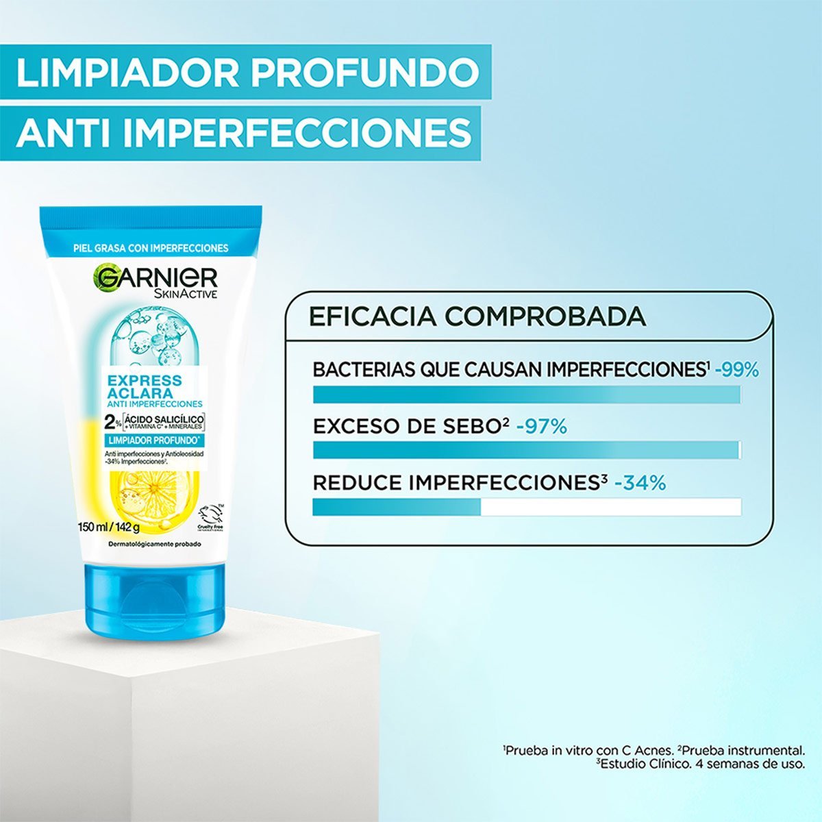 LIMPIADOR PROFUNDO EXPRESS ACLARA ANTI IMPERFECCIONES GARNIER 150 ML - 2