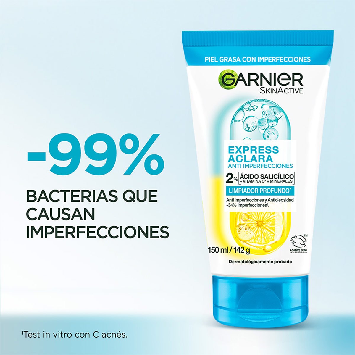 LIMPIADOR PROFUNDO EXPRESS ACLARA ANTI IMPERFECCIONES GARNIER 150 ML - 4