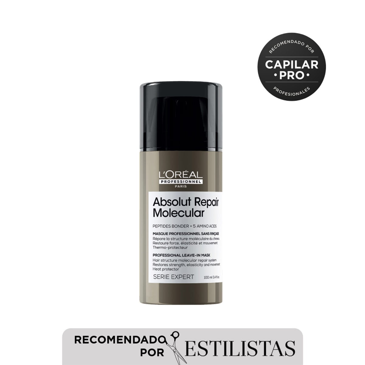 SET LOREAL PROFESSIONNEL ABSOLUT REPAIR MOLECULAR: SHAMPOO 300ML + LEAVE-IN 100ML + REGALO TERMO - 2