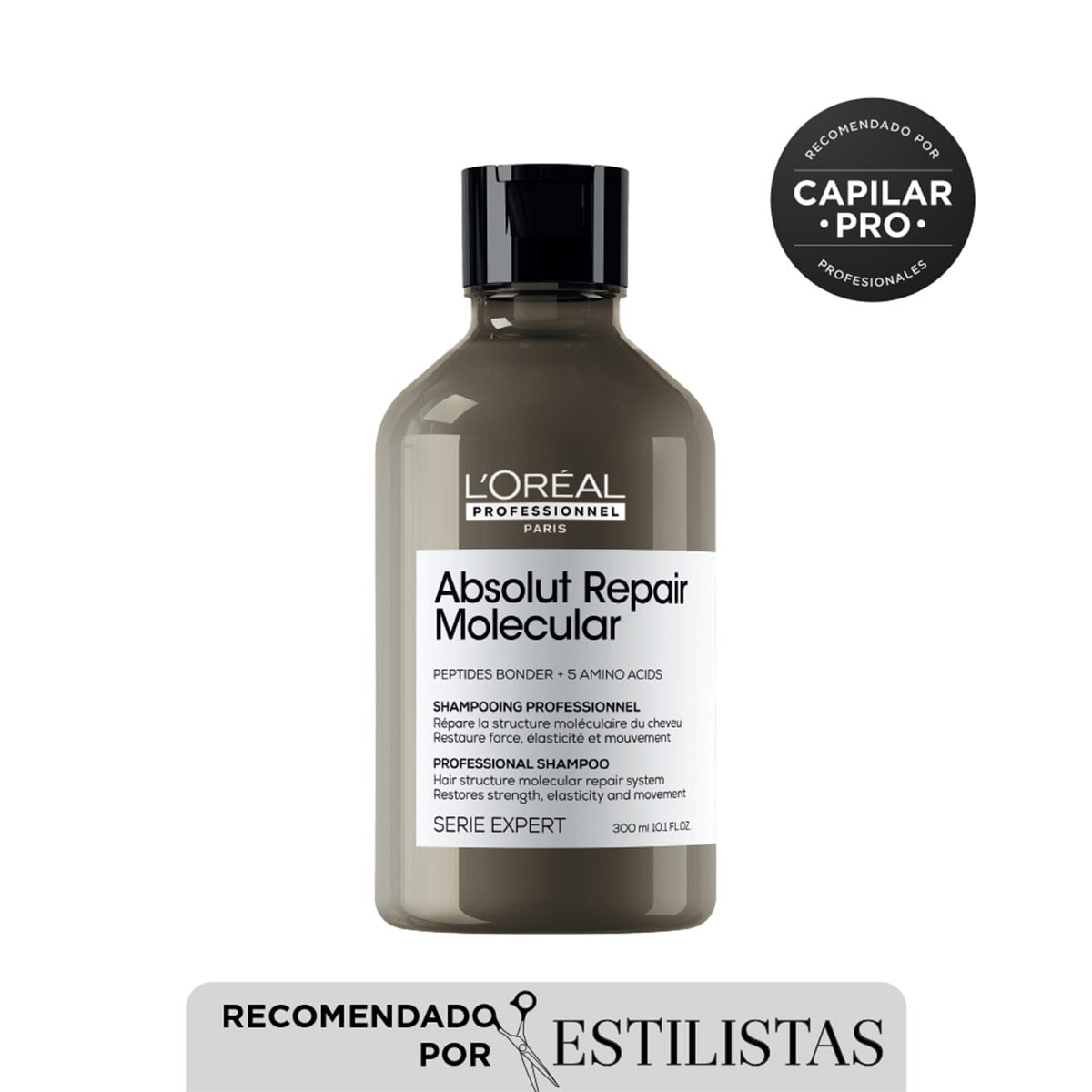 SET LOREAL PROFESSIONNEL ABSOLUT REPAIR MOLECULAR: SHAMPOO 300ML + LEAVE-IN 100ML + REGALO TERMO - 3