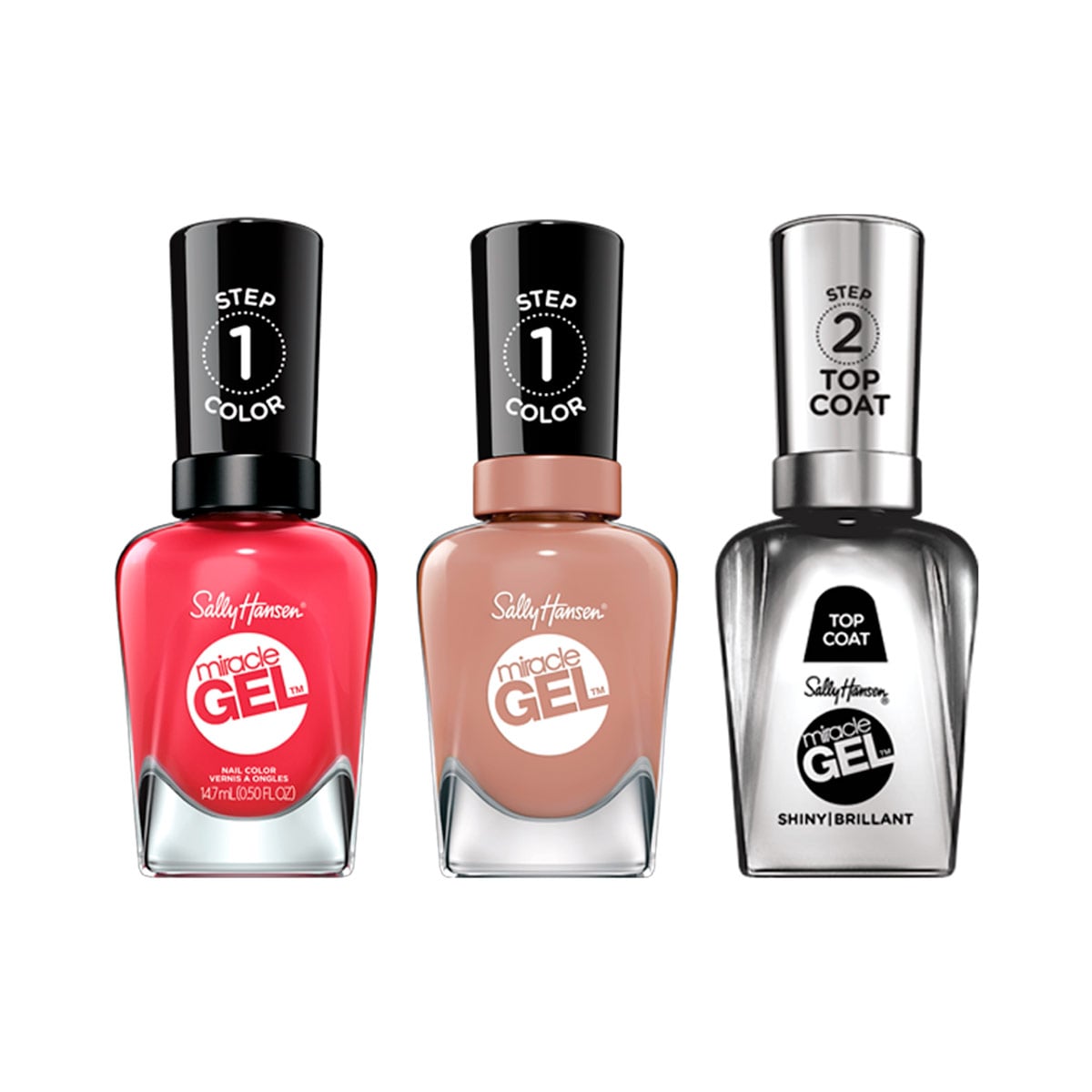 SET UÑAS SALLY HANSEN MIRACLE GEL PROPER P-ROSE + MOCHA ME CRAZY + TOP COAT - 1