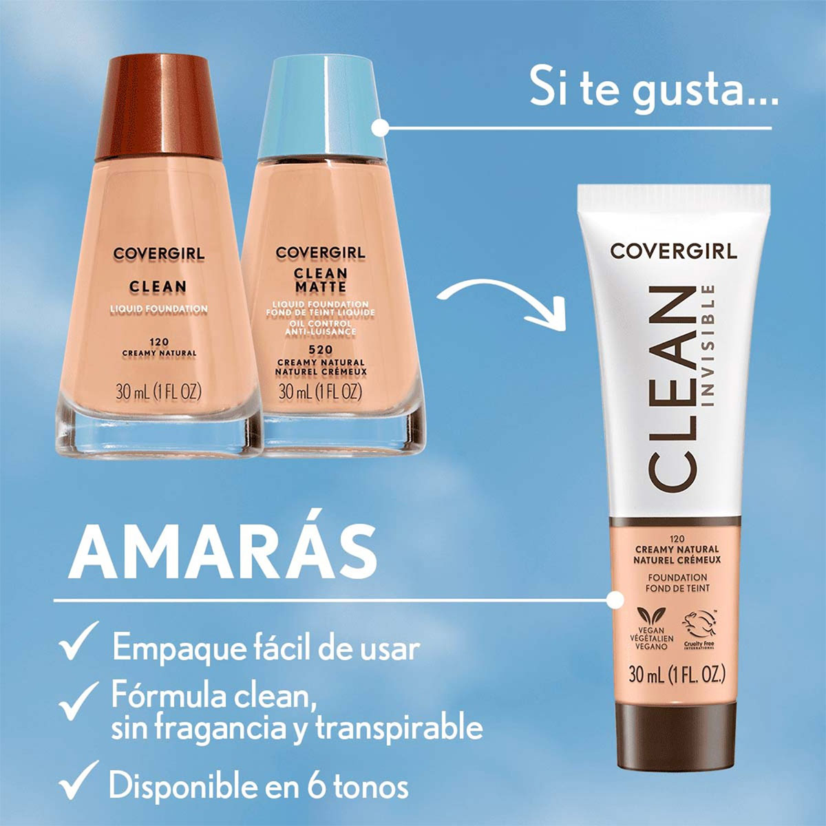 BASE LÍQUIDA COVERGIRL CLEAN INVISIBLE CLASSIC IVORY 110 - 5