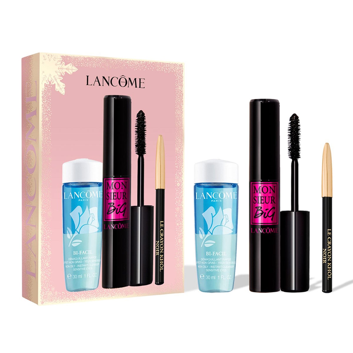 SET MAQUILLAJE LANCOME MÁSCARA MONSIEUR BIG+MINI DELINEADOR KHOL+MINI DESMAQUILLANTE BI-FACIL - 1