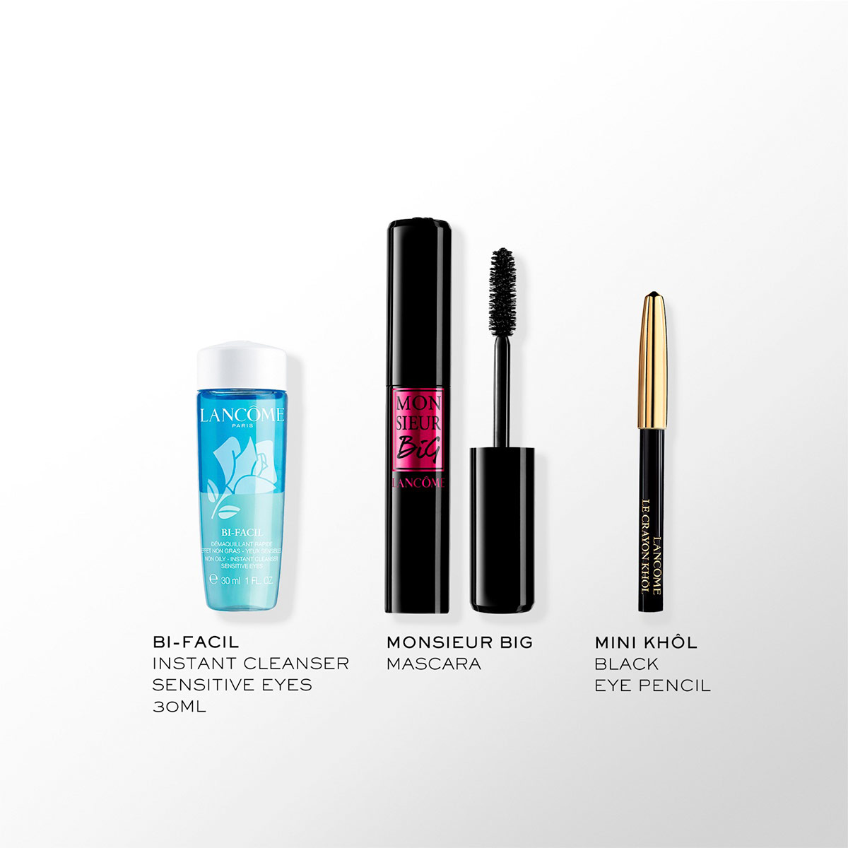 SET MAQUILLAJE LANCOME MÁSCARA MONSIEUR BIG+MINI DELINEADOR KHOL+MINI DESMAQUILLANTE BI-FACIL - 2