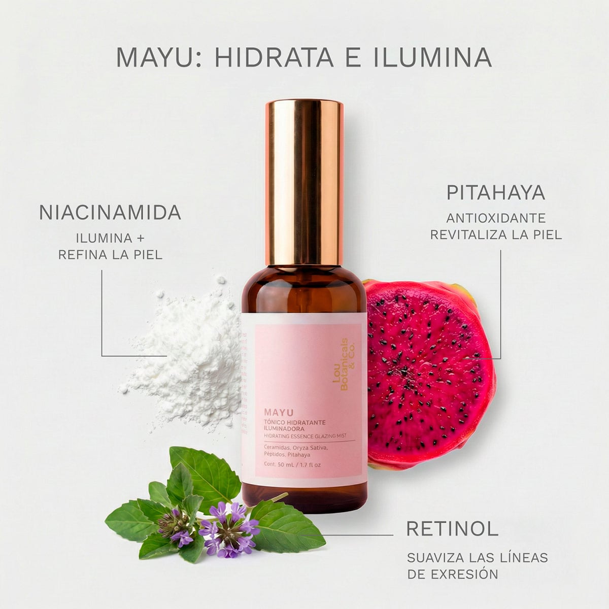 TONICO HIDRATANTE ILUMINADOR LOU BOTANICALS MAYU 50ML - 3