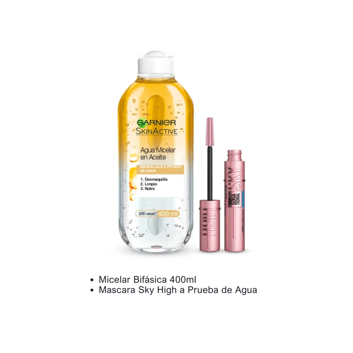 PERFECT COMBO GARNIER & MAYBELLINE MÁSCARA SKY HIGH WTP+AGUA MICELAR 400ML - 2