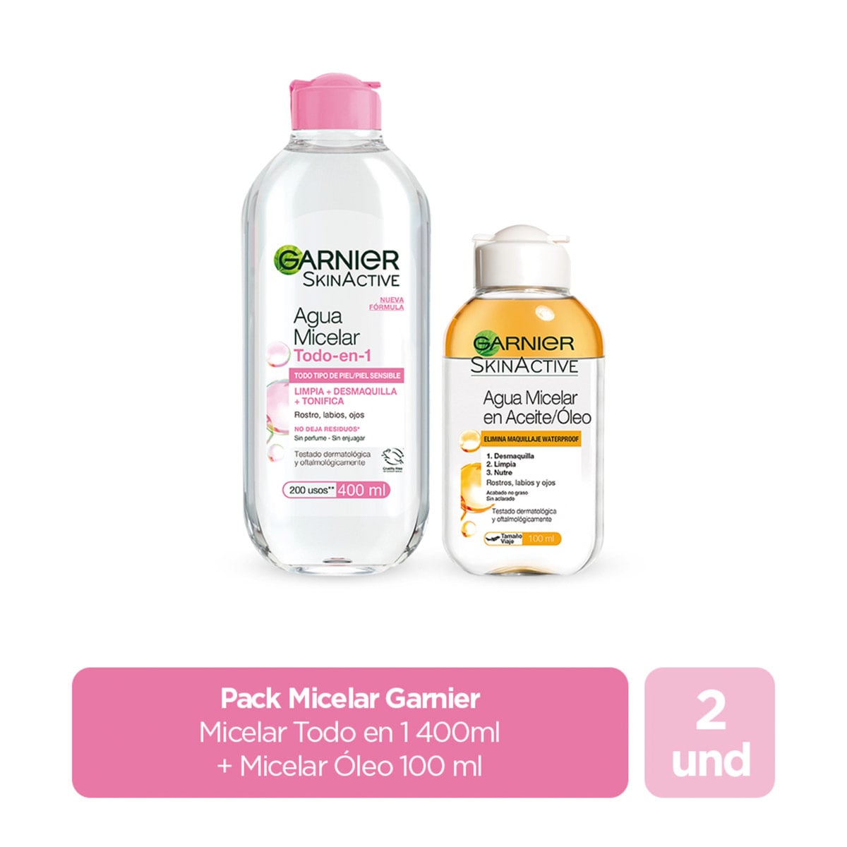 DÚO LIMPIEZA GARNIER AGUA MICELAR BIFÁSICA 400ML+100ML - 1