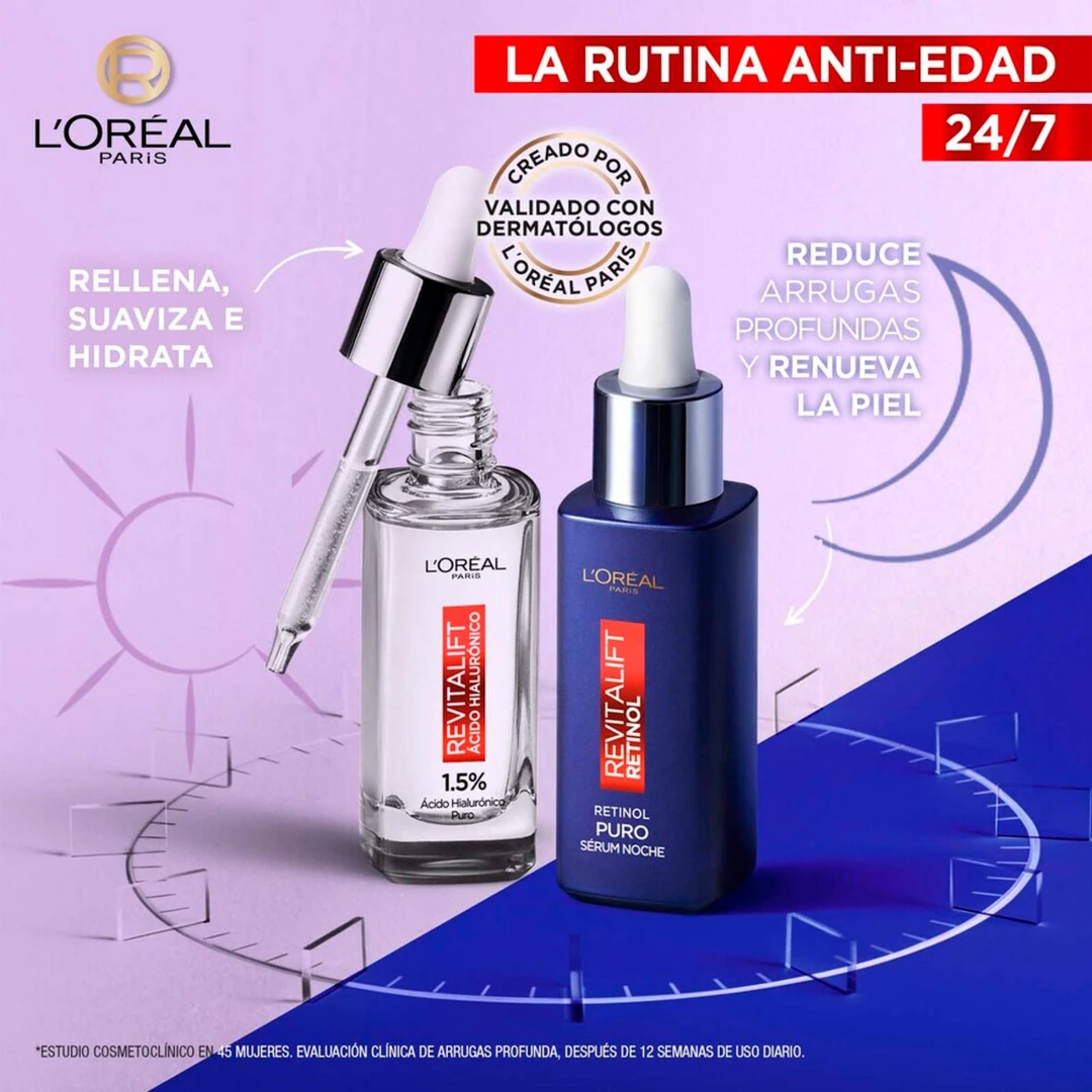 SET ANTIARRUGAS LOREAL PARIS REVITALIFT SÉRUM RETINOL NOCHE 30ML+SÉRUM DÍA ÁCIDO HILURÓNICO 30ML - 3