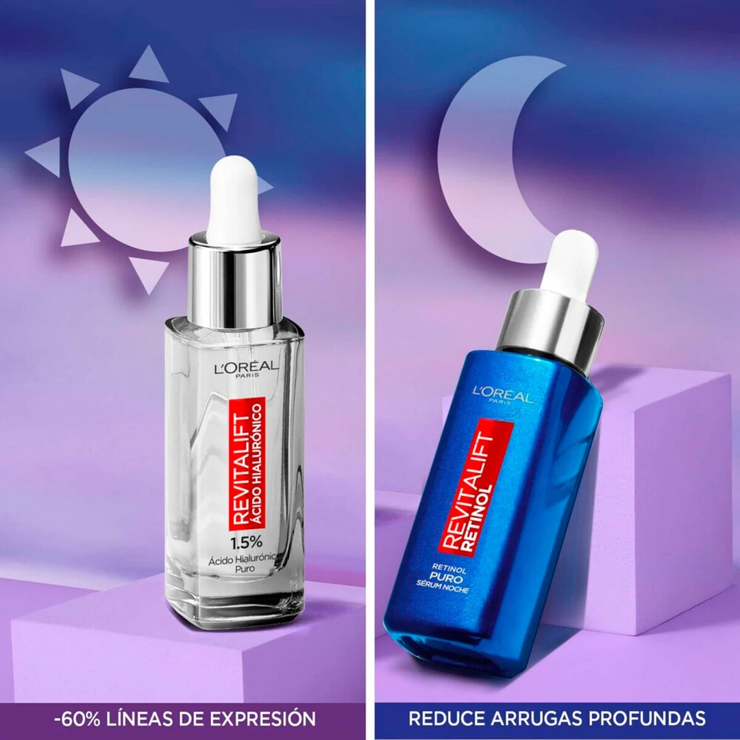 SET ANTIARRUGAS LOREAL PARIS REVITALIFT SÉRUM RETINOL NOCHE 30ML+SÉRUM DÍA ÁCIDO HILURÓNICO 30ML - 7