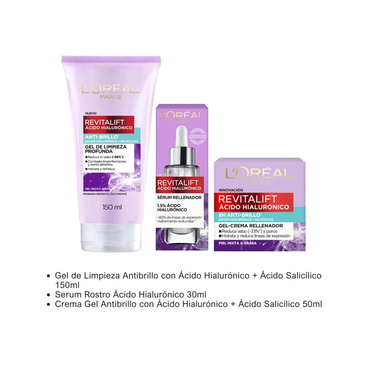 SET TRATAMIENTO LOREAL PARIS REVITALIFT HIALURÓNICO 50ML+30ML+150ML - 2