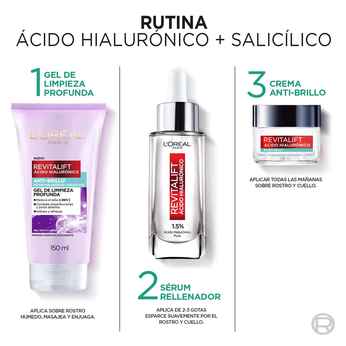 SET TRATAMIENTO LOREAL PARIS REVITALIFT HIALURÓNICO 50ML+30ML+150ML - 4
