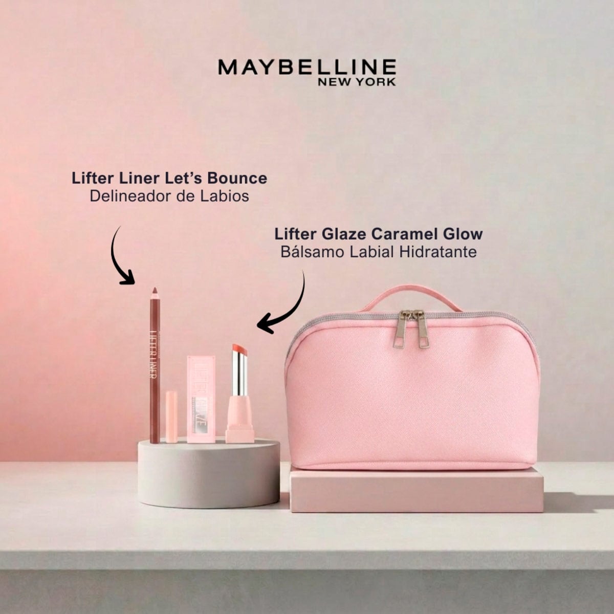 SET MAQUILLAJE MAYBELLINE DELINEADOR LIFTER LINER LETS BOUNCE+BRILLO LIFTER GLAZEE CARAMEL GLOW - 2