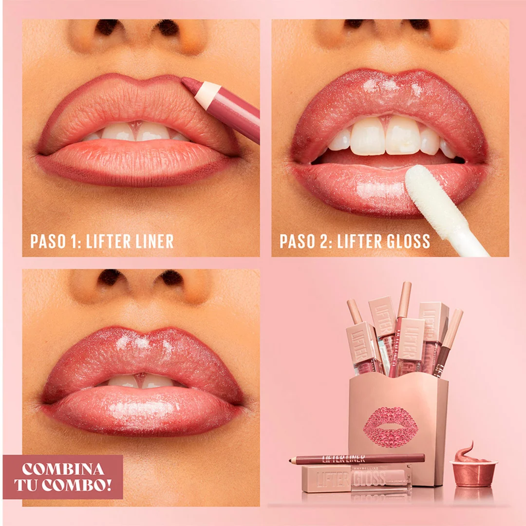 SET MAQUILLAJE MAYBELLINE DELINEADOR LIFTER LINER LETS BOUNCE+BRILLO LIFTER GLAZEE CARAMEL GLOW - 4