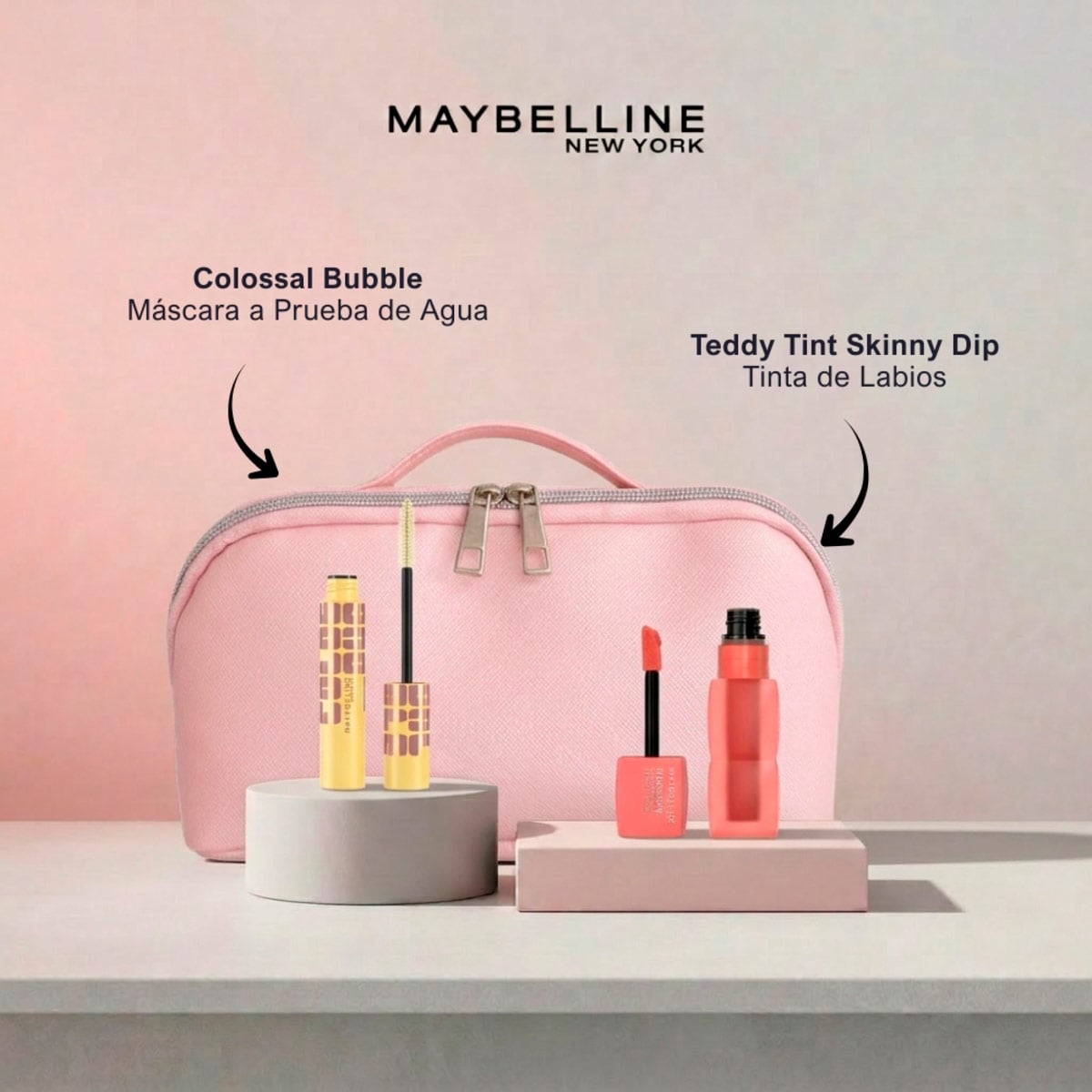 SET MAQUILLAJE MAYBELLINE TEDDY TINT SKINNYDIP 15+MÁSCARA COLOSAL BUBBLE WTP - 2