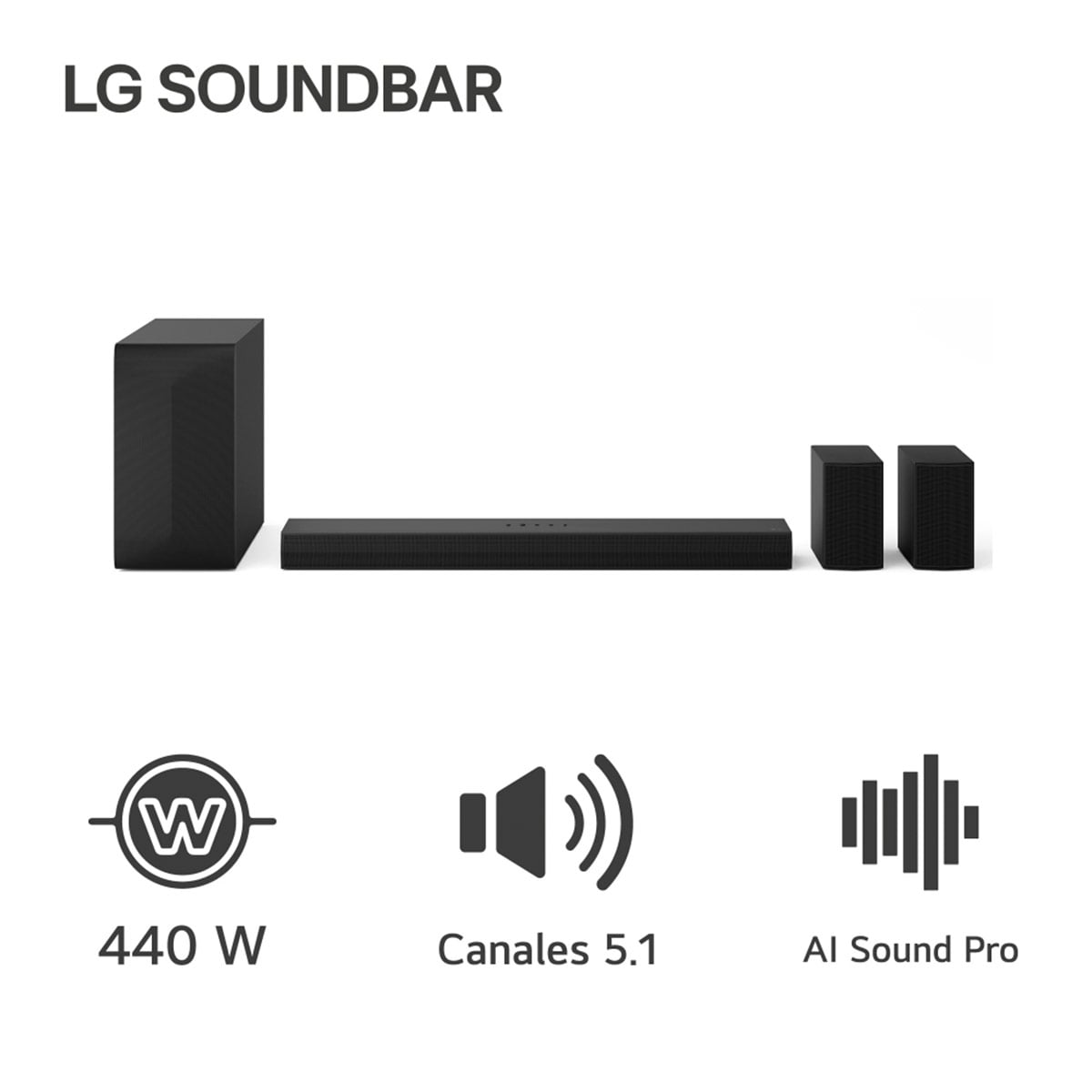 HOME THEATER LG SOUNDBAR S60TR 5.1ch CANALES CON SONIDO ENVOLVENTE Y ALTAVOCES 440W - 1