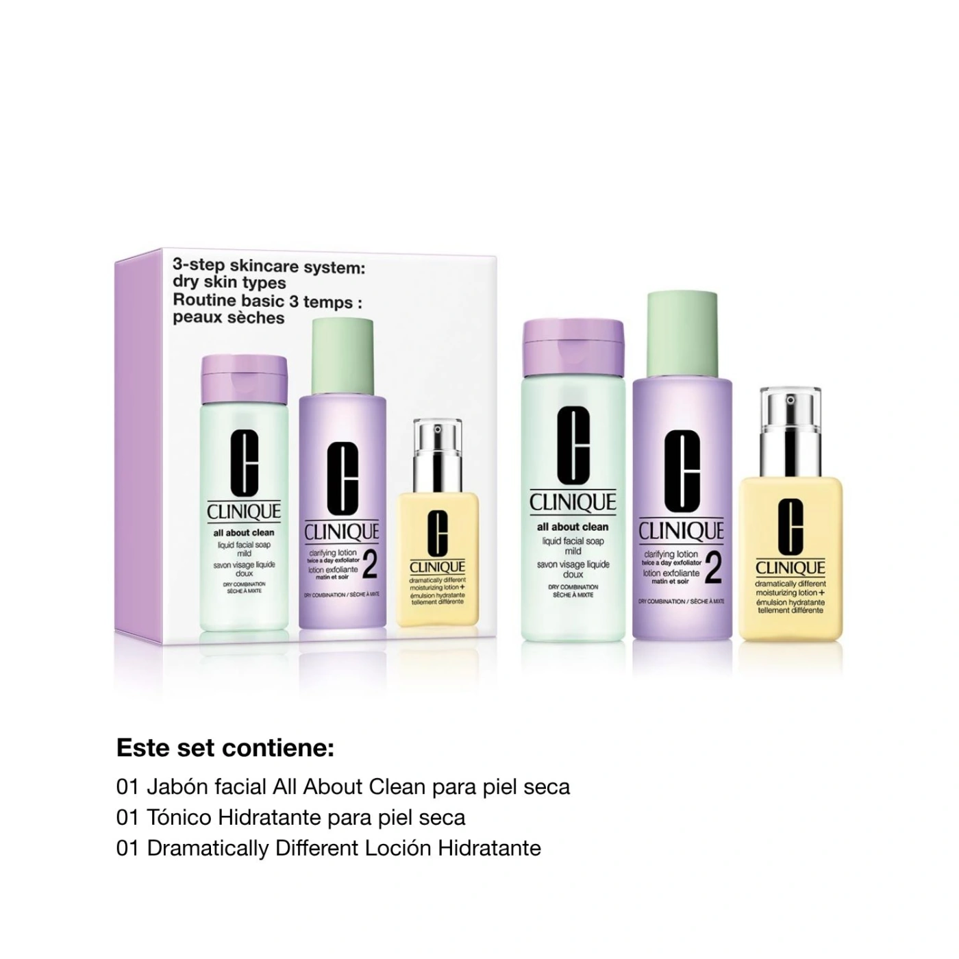 SET JABĂN FACIAL CLINIQUE RUTINA DE 3 PASOS PARA PIEL SECA - 2