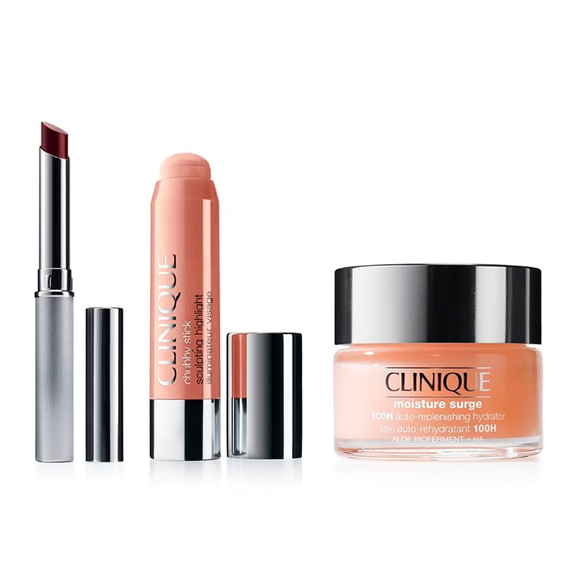 SET DE MAQUILLAJE CLINIQUE LIPSTICK + CHUBBY STICK + MOISTURE SURGE 15ML - 1