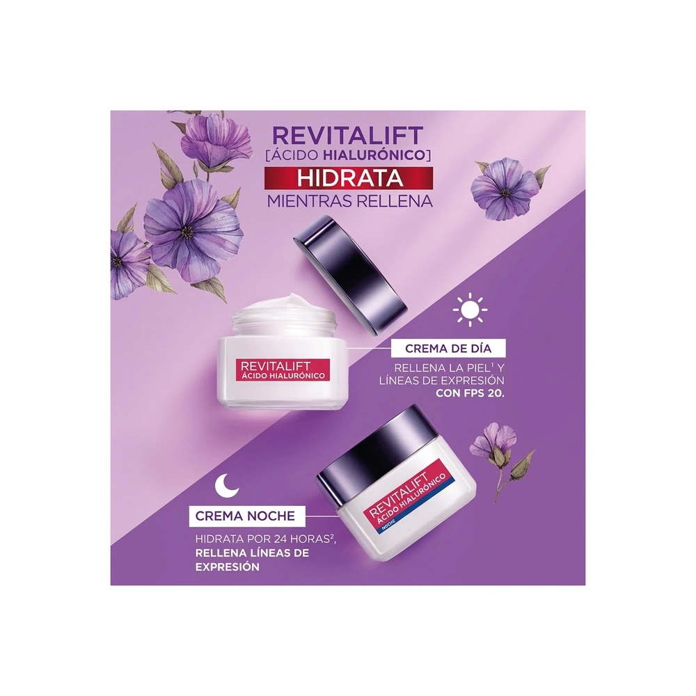 SET REVITALIFT LOREAL SKIN: CREMA DÍA + CREMA NOCHE HIALURO - 3
